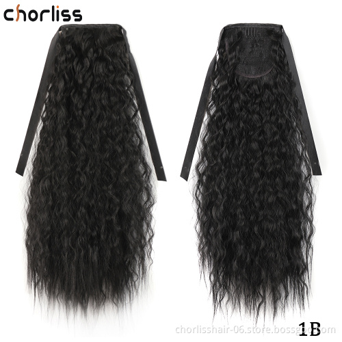 Long Clip In Synthetic Hair Ponytails Curly Straight  Heat Resistant Hair Extension Wrap Around Curly Straight Pony Tail